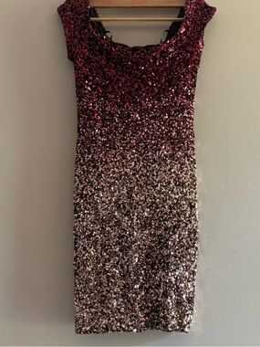 B. Smart Burgundy to Rose Gold Sequin Midi Dress